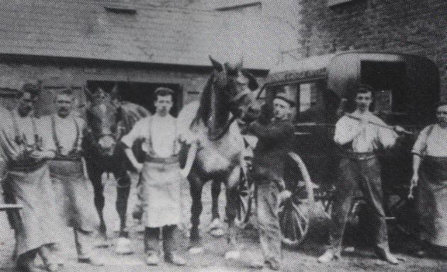The workers in the Smithy below from left to right are: Jack Peers, Thomas Mutch (my great, great uncle), Jack Rimmer, Albert Parkinson, Frederick Rimmer and Jebson Rimmer.